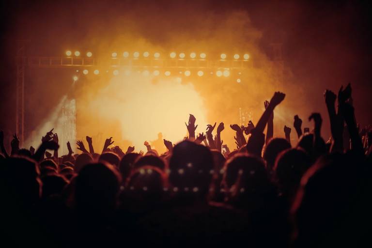 Ihmisiä konsertissa kuvattuna konserttilavaa kohti.