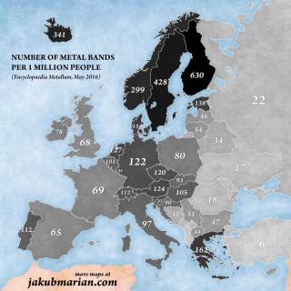 Statistics of metal bands per capita.