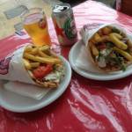 Two souvlakis and beer 5e.