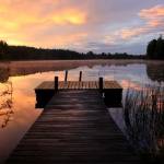 Summer nigh with a traditional cottage view.