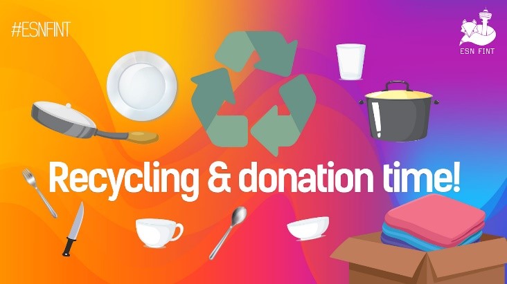 ESN FINT's ad banner, "Recycling & donation time!"