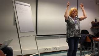 a woman making a presentation