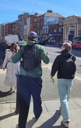 Students from Tampere University walking on a street in Dublin