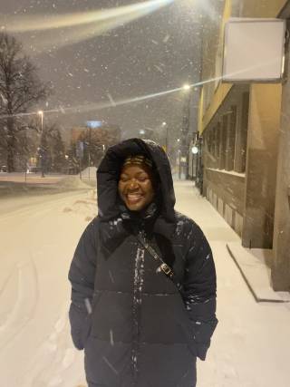 Falilat during peak winter in tampere 2023 with a black winter jacket