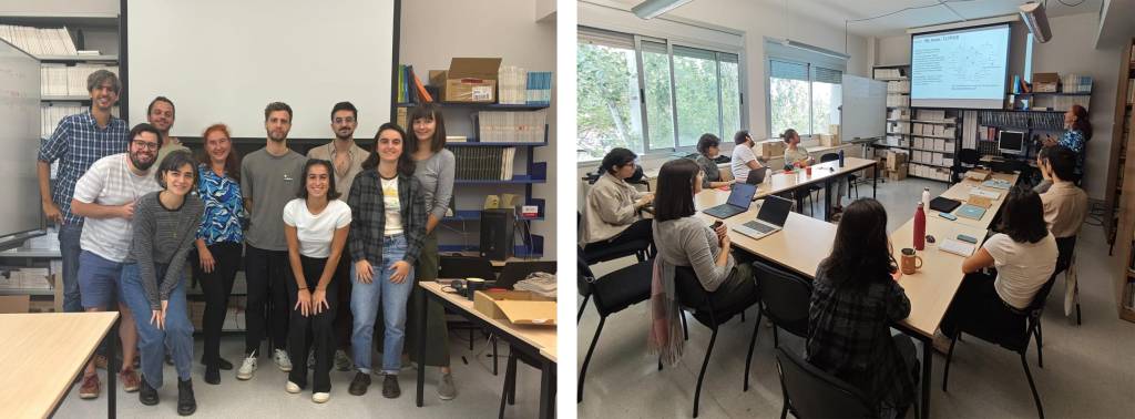 (1) Picture of the members of the GEMOTT team. (2) Picture of Simona Lohan holding a presentation to GEMOTT team.