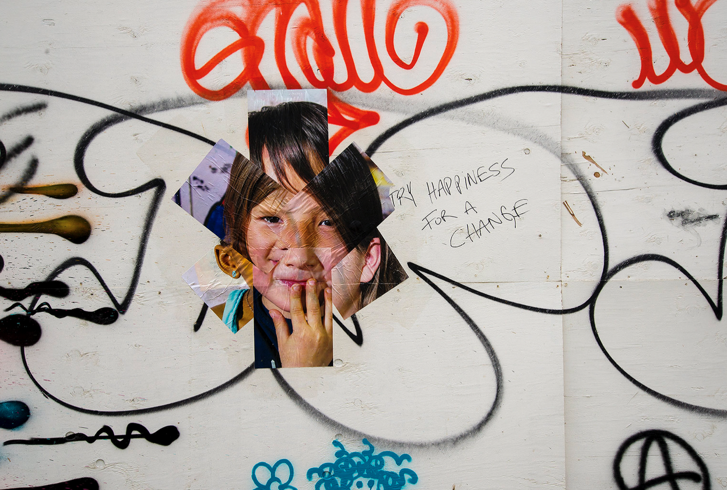 Wal with a text "Try happiness for a change"
