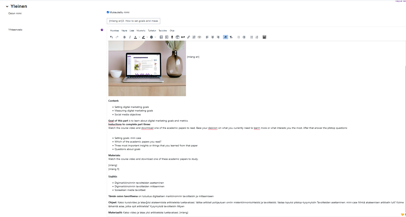 Kuvankaappaus Moodle-alustasta.