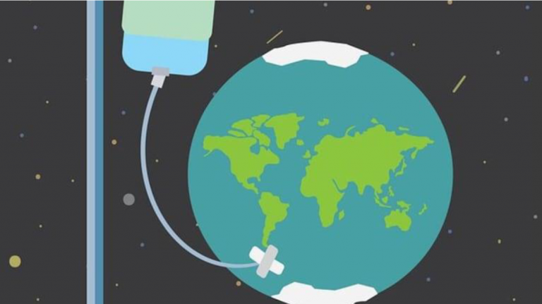 the planet earth on an IV