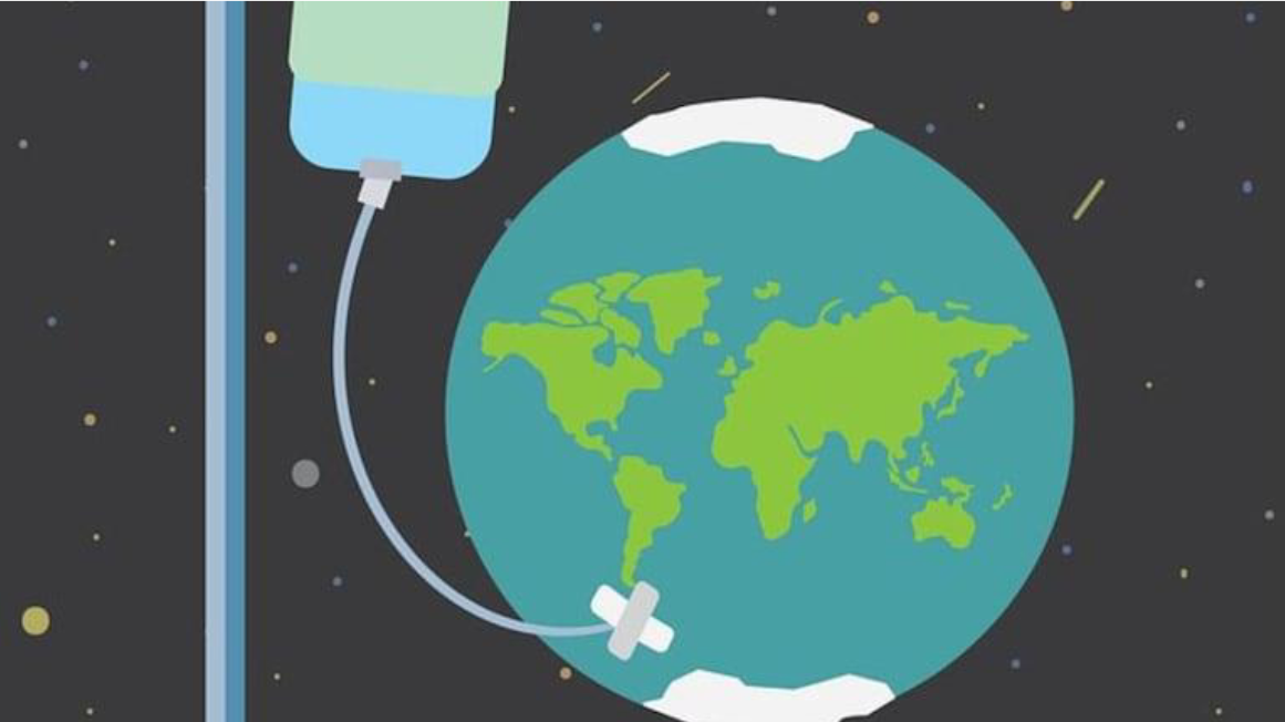 the planet earth on an IV