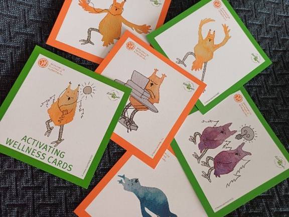 Kuvassa Vinkkikortteja opiskelijoiden liikuttamiseen (Aktiivinen ja hyvinvoiva korkeakoulu