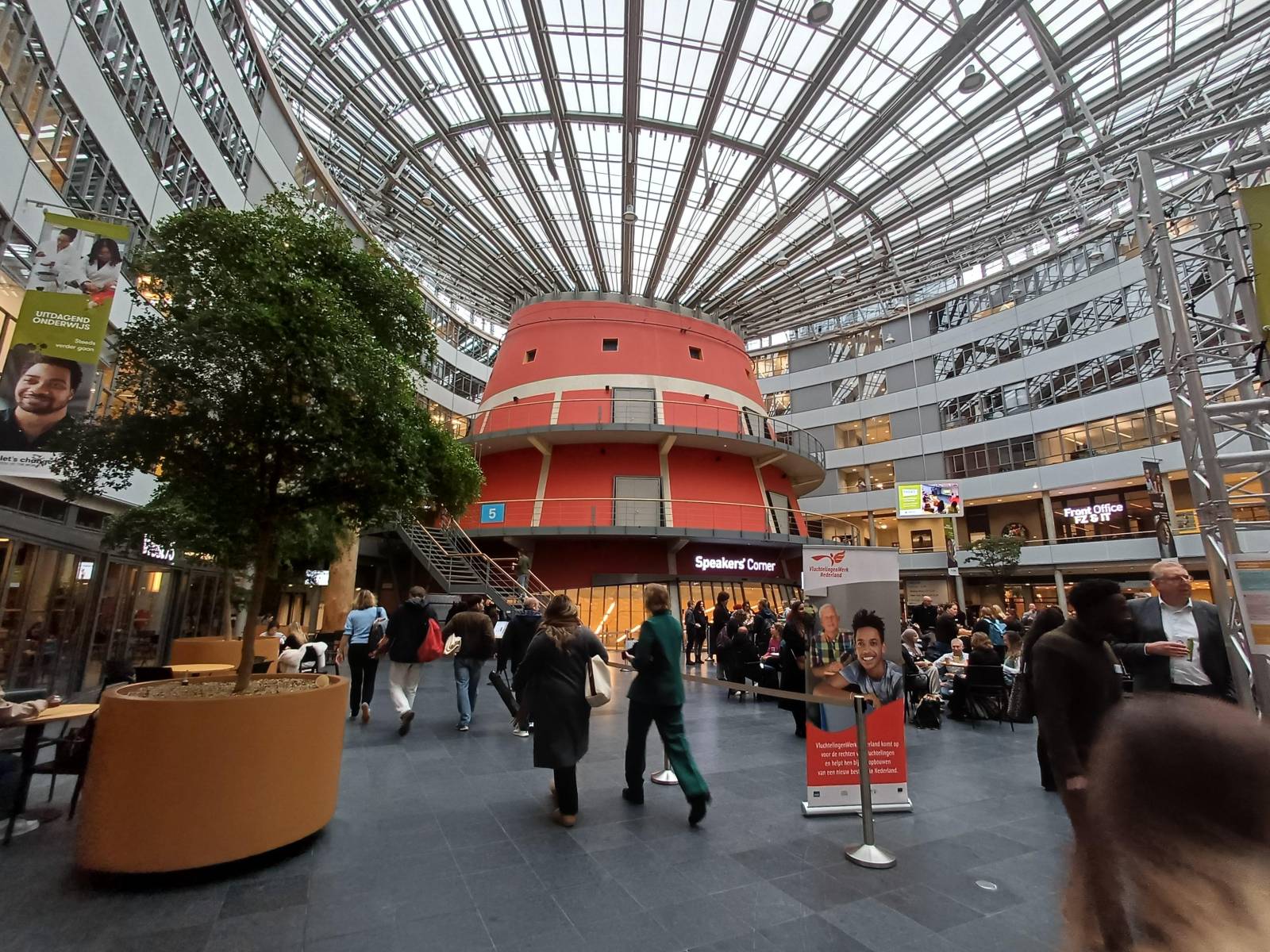 THUAS main campus atrium with a huge lighthouse as its centerpiece.