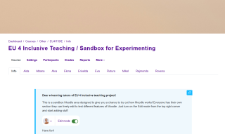 Screenshot of the sandbox Moodle page.