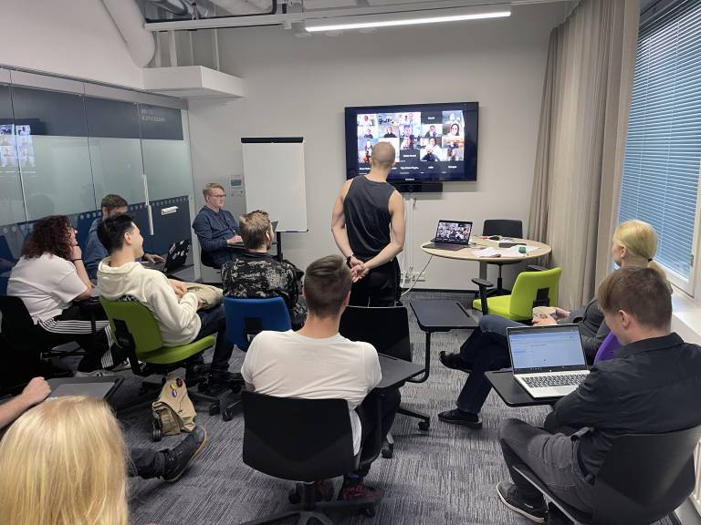 Image features students participating in a kick off event for TAMK - YRGO.
