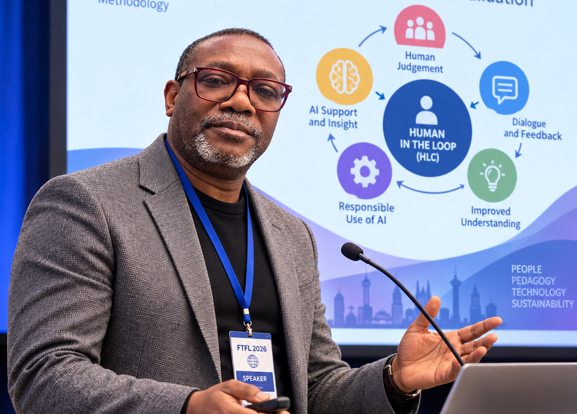 The author presents at an international conference