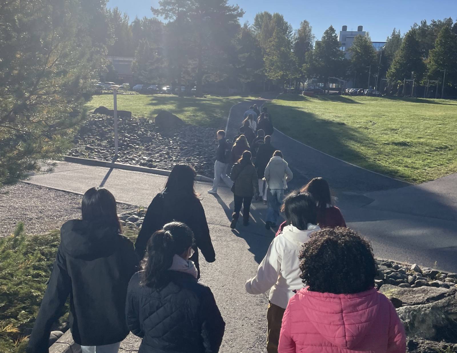 Students in a walking meeting