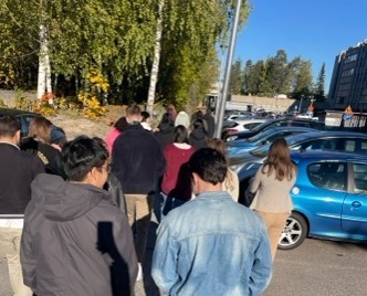 Students in a walking meeting