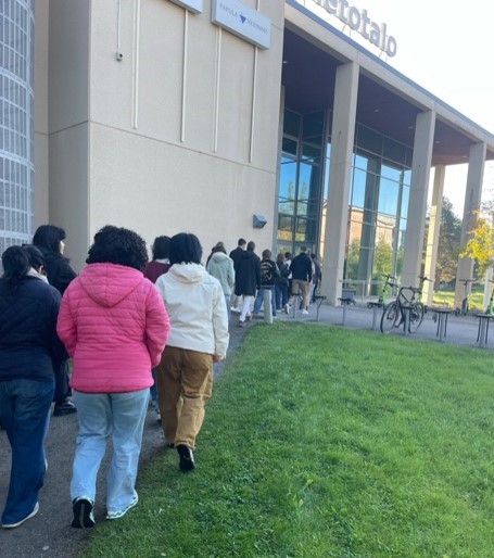 Students in a walking meeting