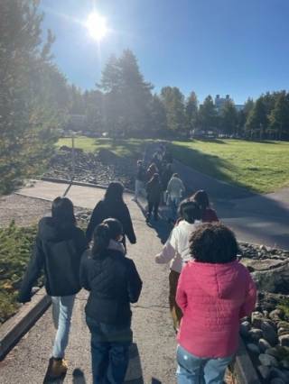 Students walking in a walking meeting