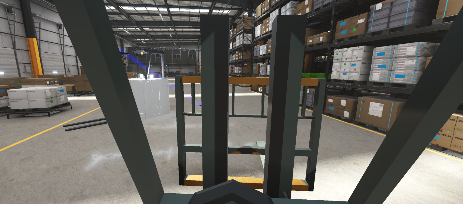 Screenshot of warehouse simulation with simulated truck