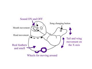 A sketch of bird-like robotic pet, with description of the pre-existing movement and possible design improvements.