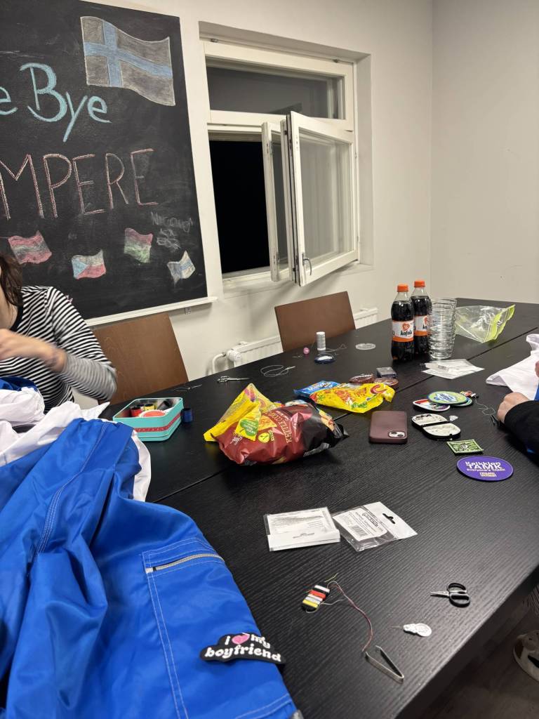 sewing patches on