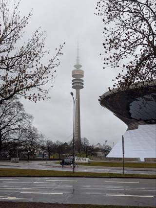 Olympic Park district. View on BMW Welt and TV Tower in Olympiapark