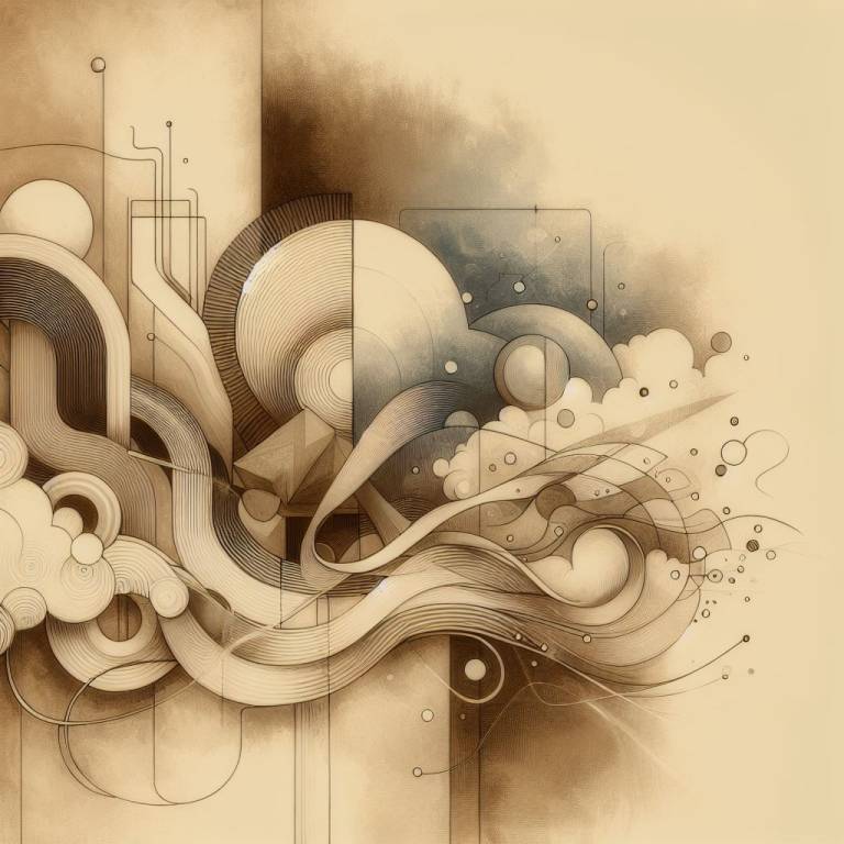 A sepia toned highly-abstract illustration with different shapes.