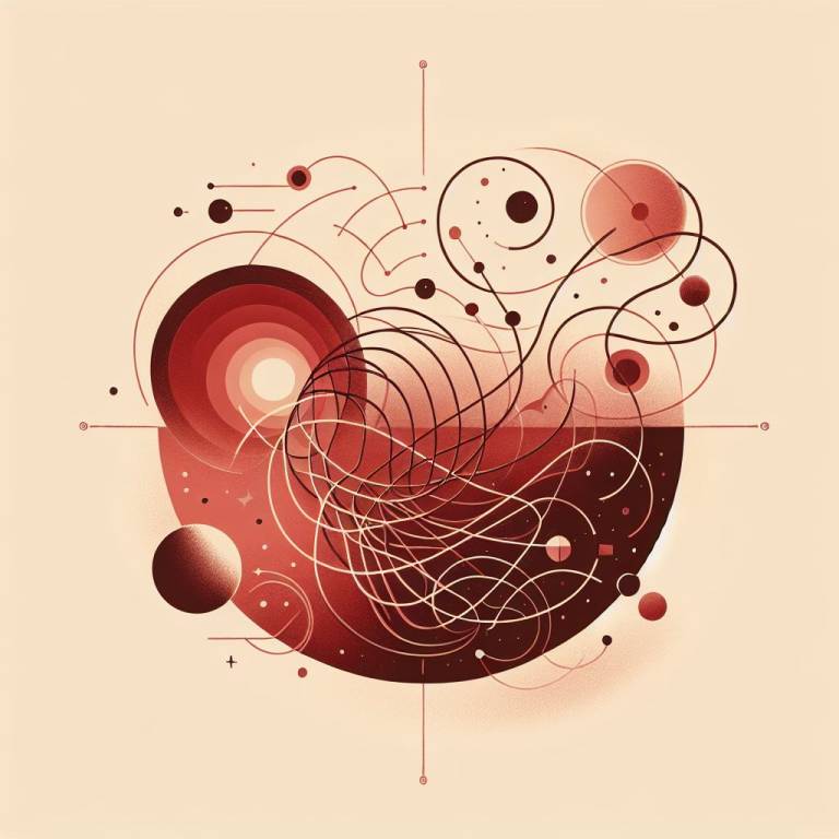 An abstract, minimalist illustration with a warm red-toned sepia color palette.