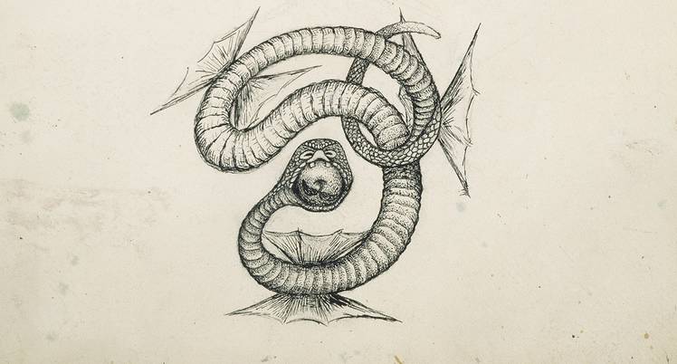 Hugo Simberg: Kaksi luonnosta Tampereen tuomiokirkon (Johanneksen kirkko) keskiholvin käärmeseen