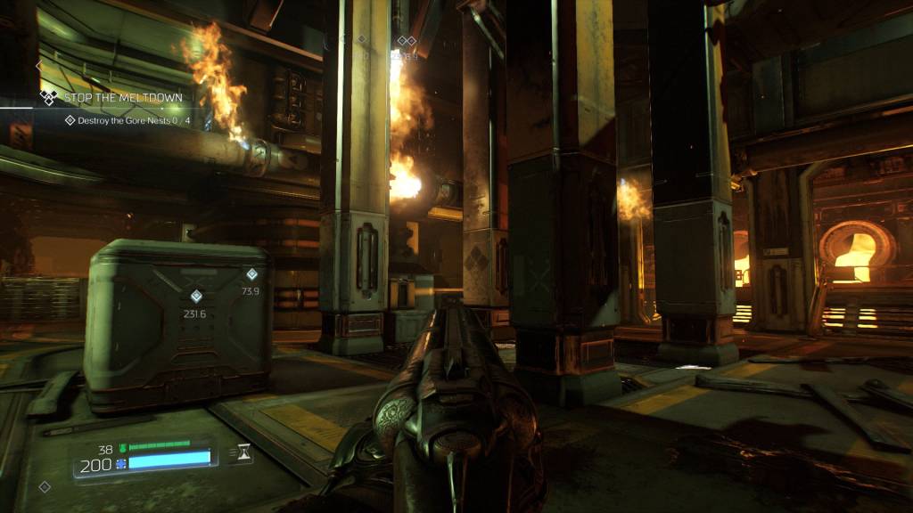 DOOM (id Software, 2016), with UI and without.