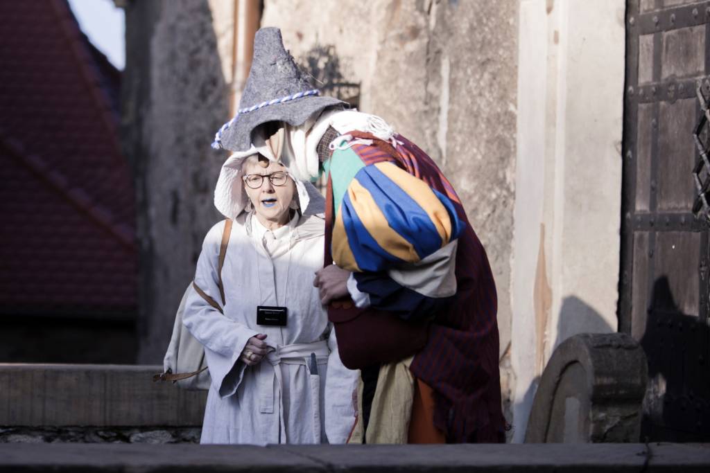 Assistant Professor Laura Ulfred conferring with a castle goblin. Photo by Natalia Kaniak.