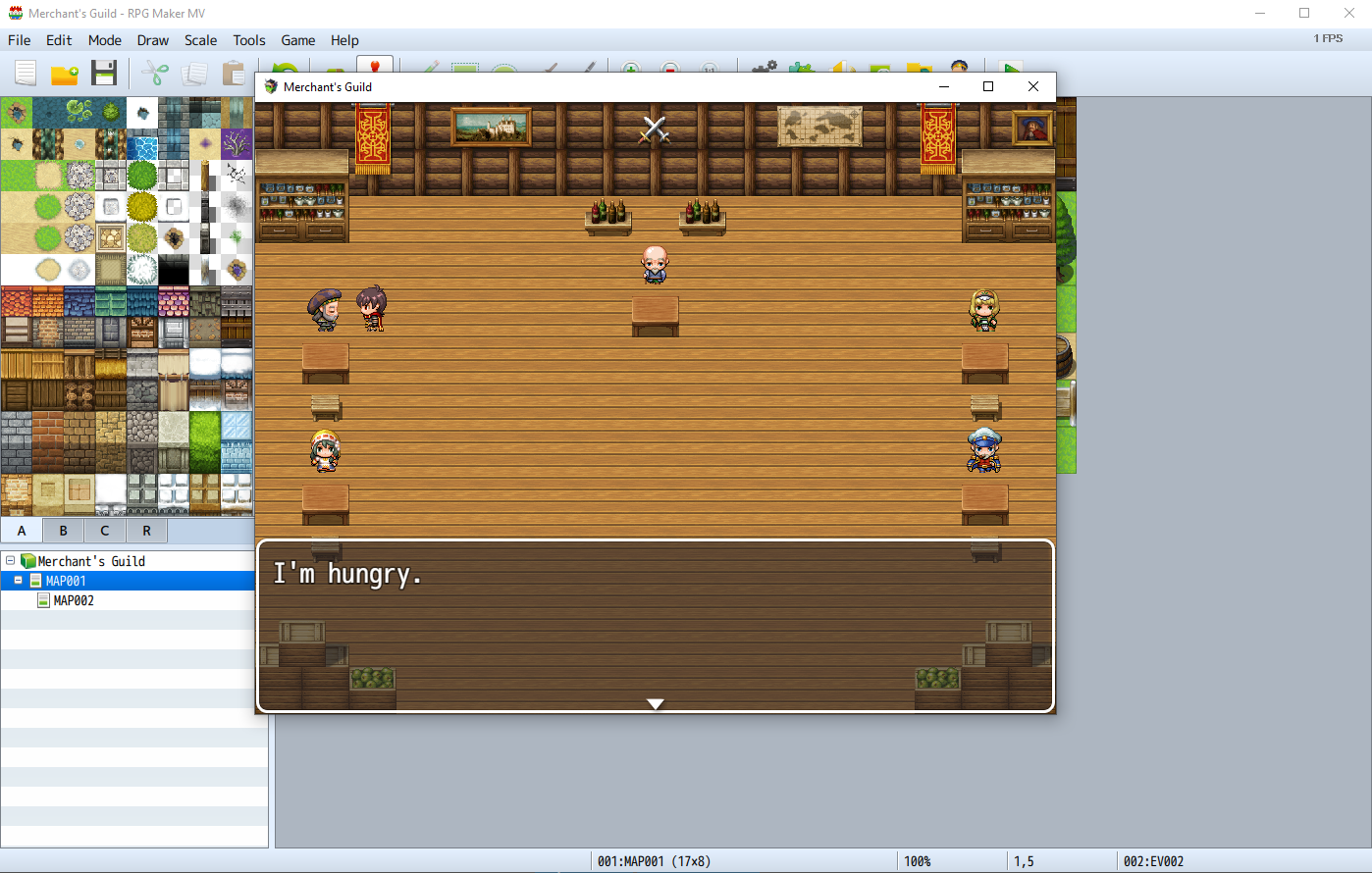 A RPG Maker game running in level editor