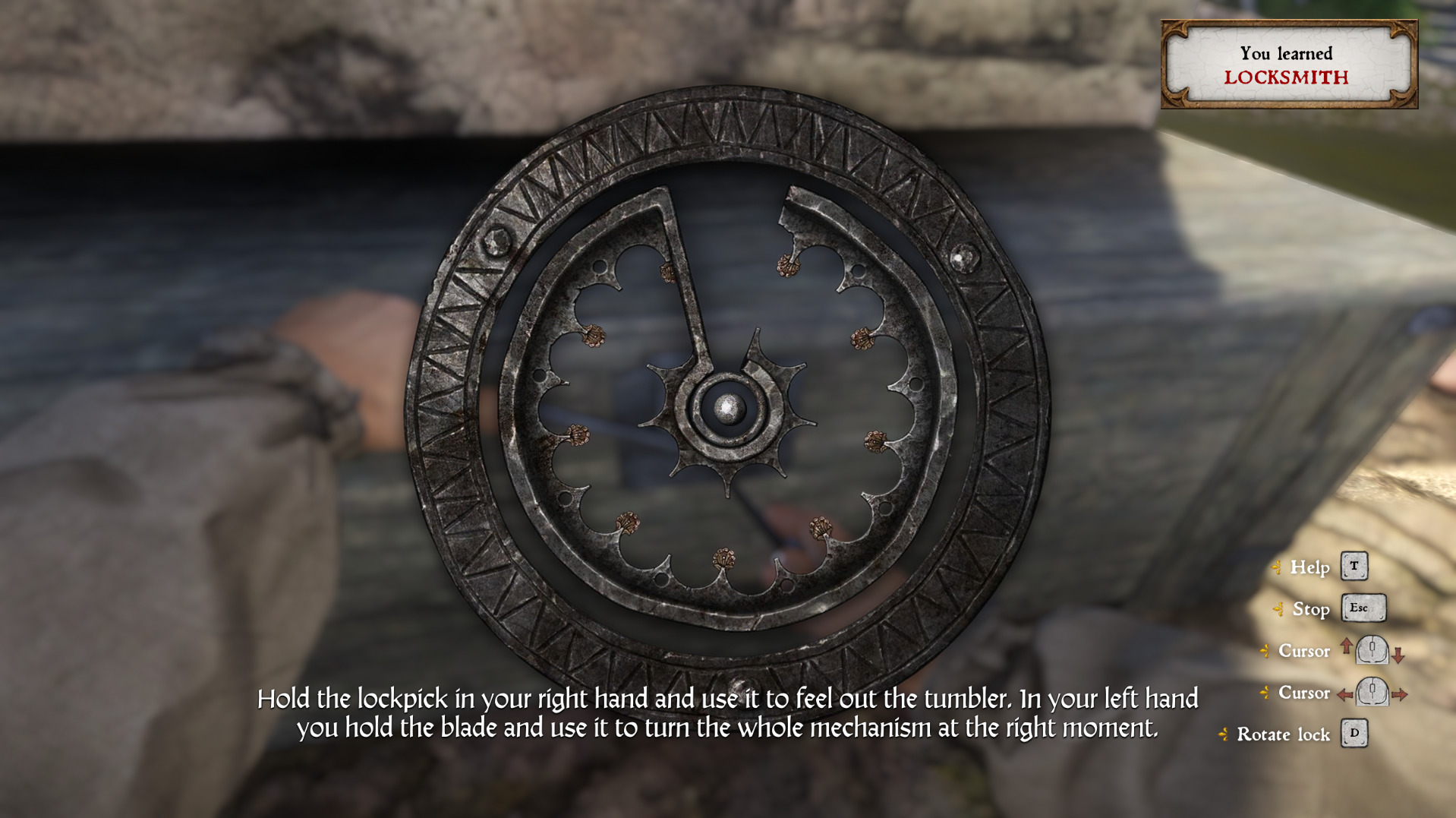 A lockpicking screen in Kingdom Come