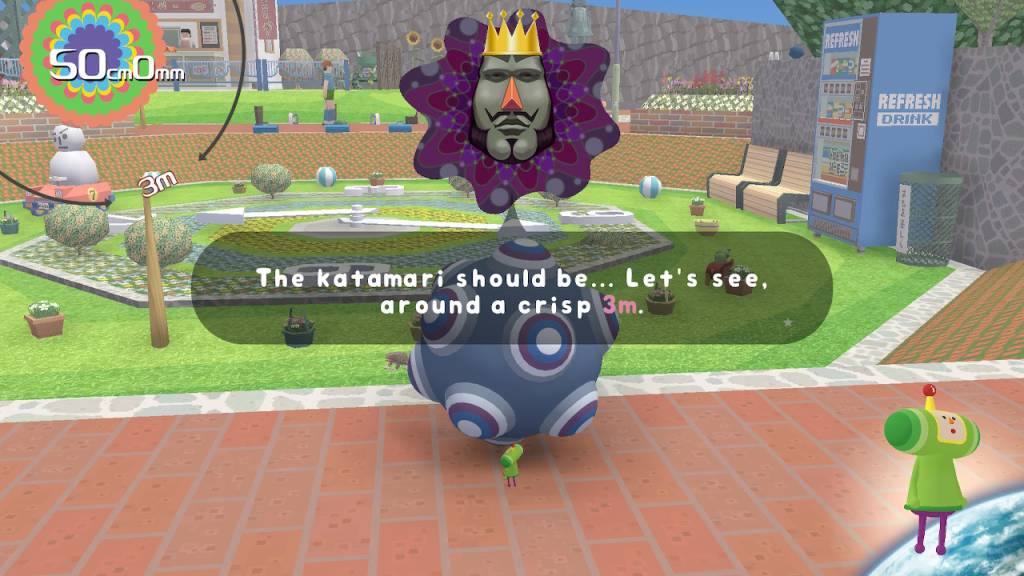 "The katamari should be... Let's see, around a crisp 3m."