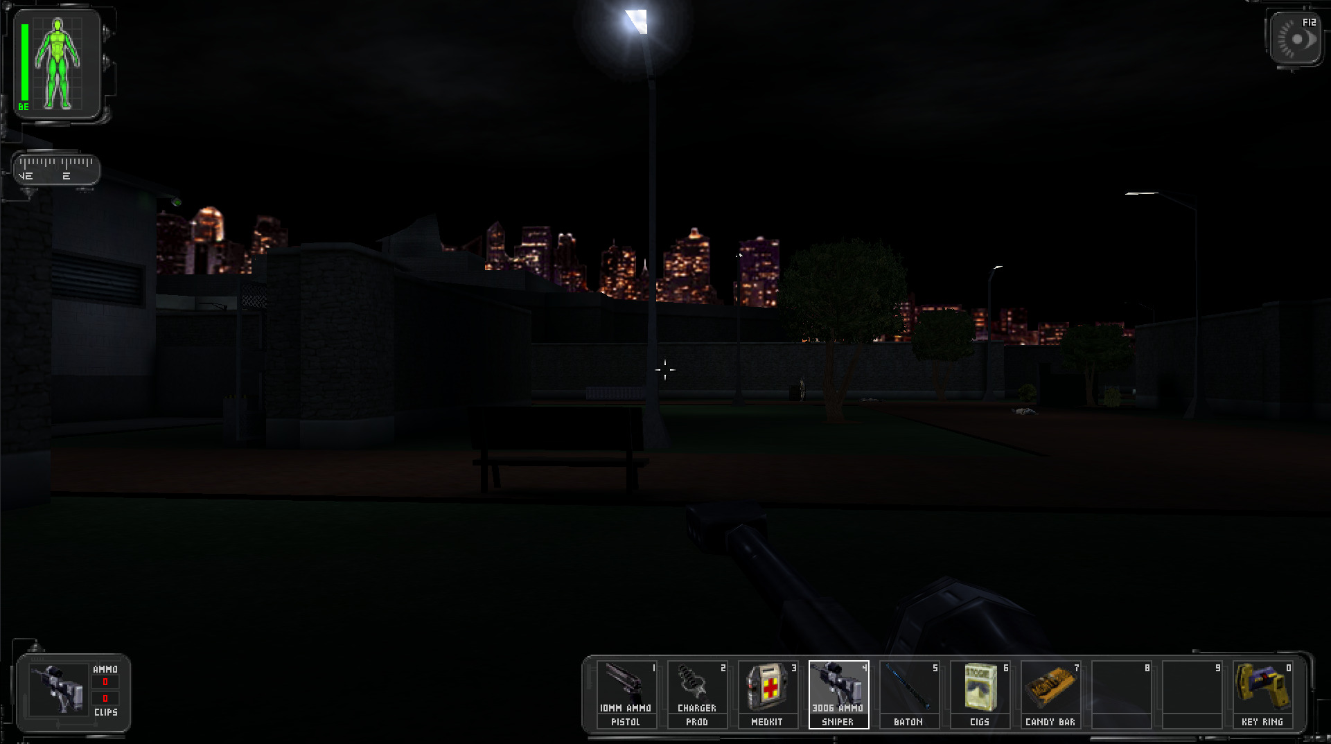 A view of a vast space in the first are of Deus Ex