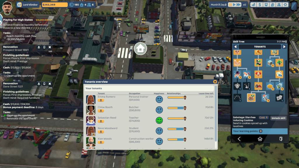 User interface of The Tenants game