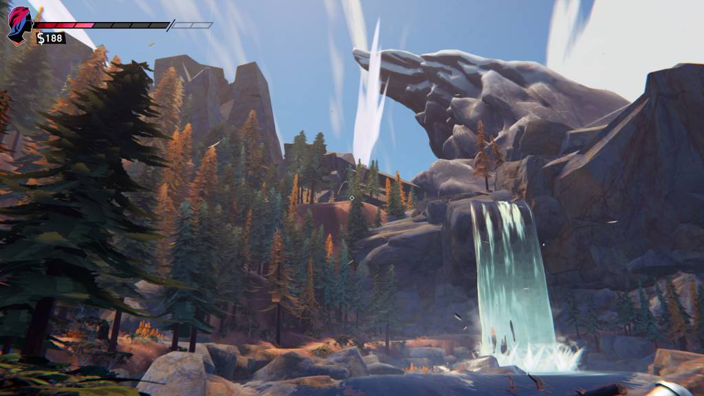 Waterfall and a rocky park area
