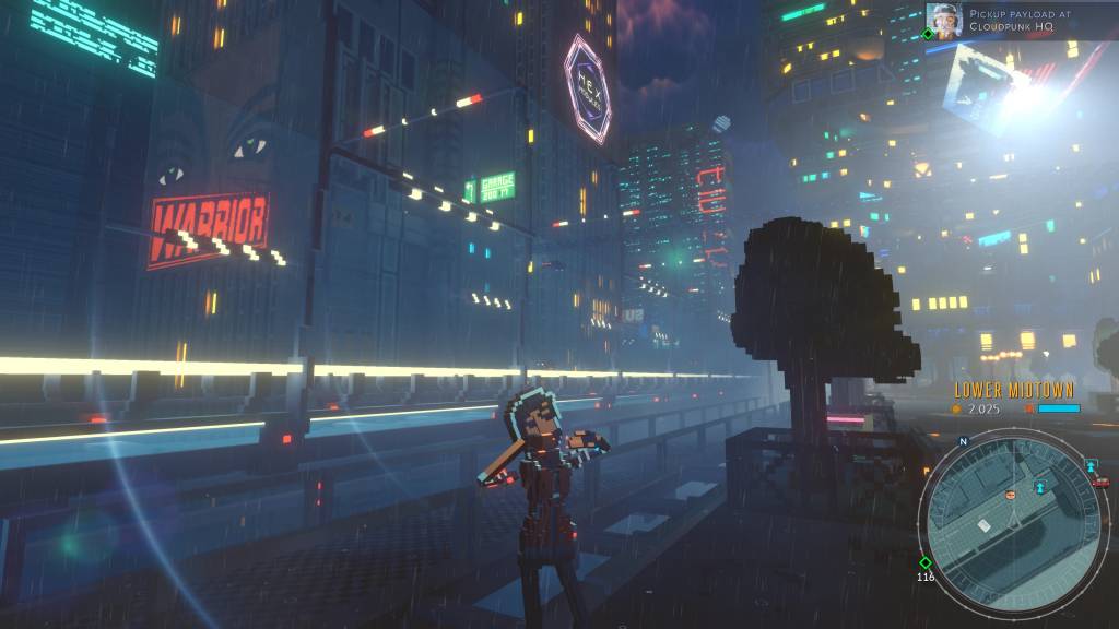 The player character standing in the street, stretching