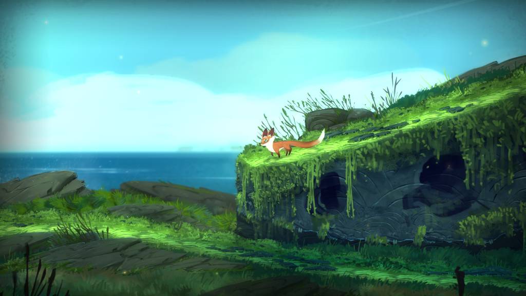 The player character fox standing by the sea