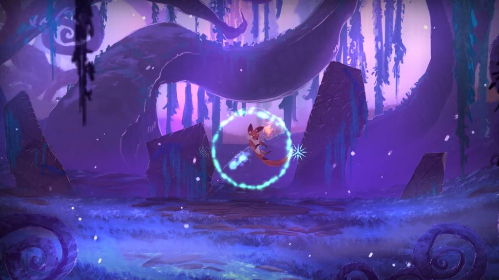 The player character uses magic to change seasons