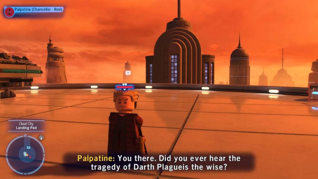 Lego Palpatine standing and speaking