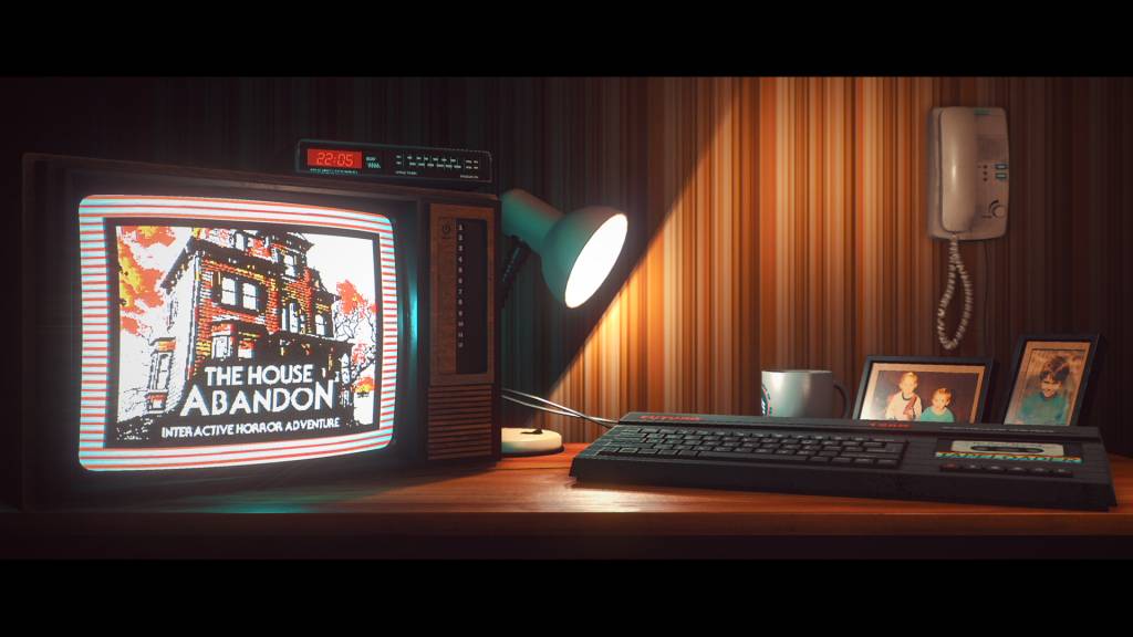 Old home computer on a desk running the House Abandon Game 