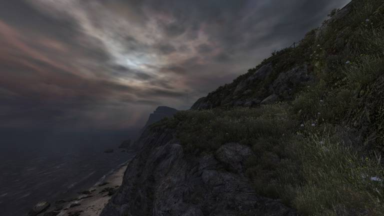 ominous clouds in overhead. From the game Dear Esther.