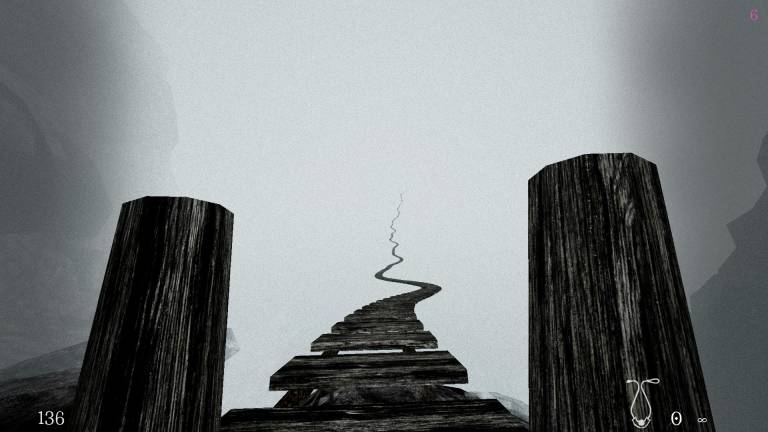 starting from the bottom towards the middle there is a rope bridge extending into the distance