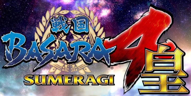 Image is comprised of the words BASARA 4 in the middle and Sumeragi below it and the kanji for Sumeragi on the right lower side
