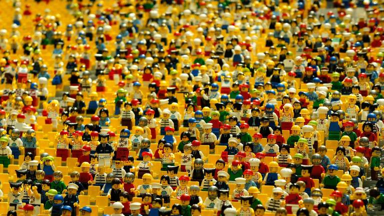 A crowd of LEGO minifigures