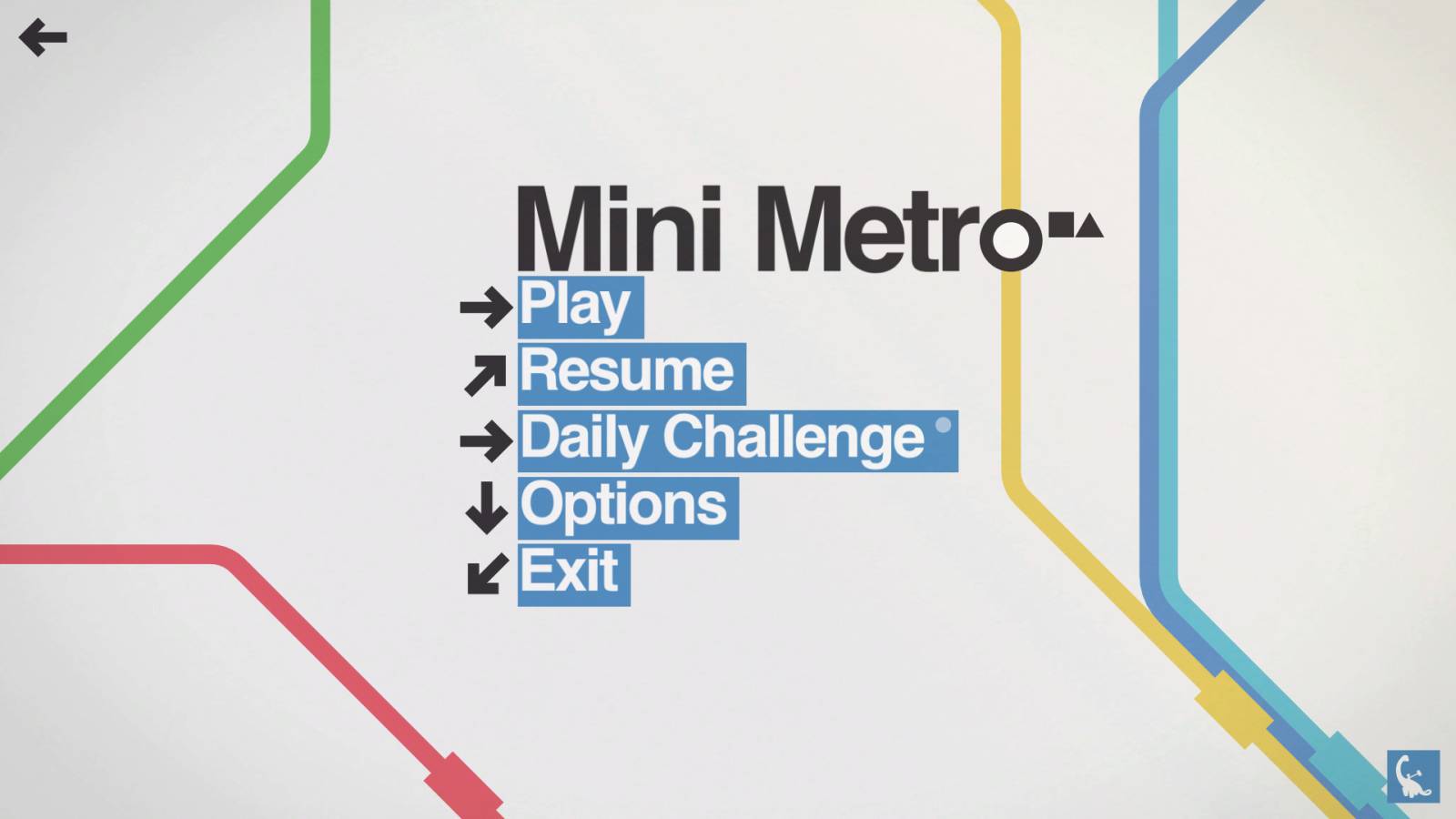 The main menu of the game