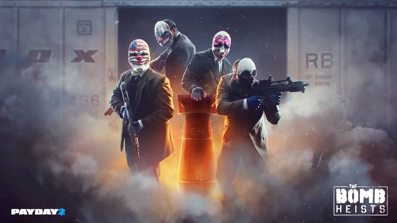 with the 4 main characters armed with guns