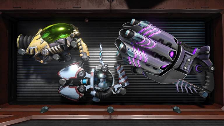 Three different weapons hanging on a wall