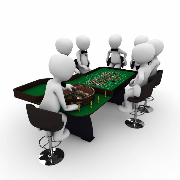 Drawn characters around a roulette table